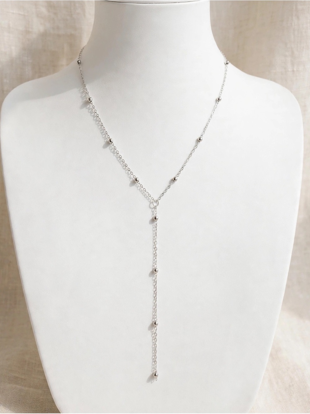 NEW! Silver Stainless Steel Y Necklace | Beaded Lariat Necklace